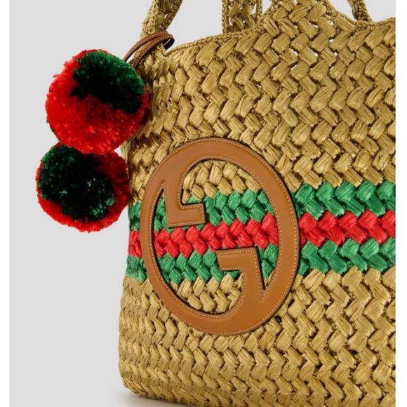 GUCCI Gold Raffia interlock Tote - Picture 3 of 13